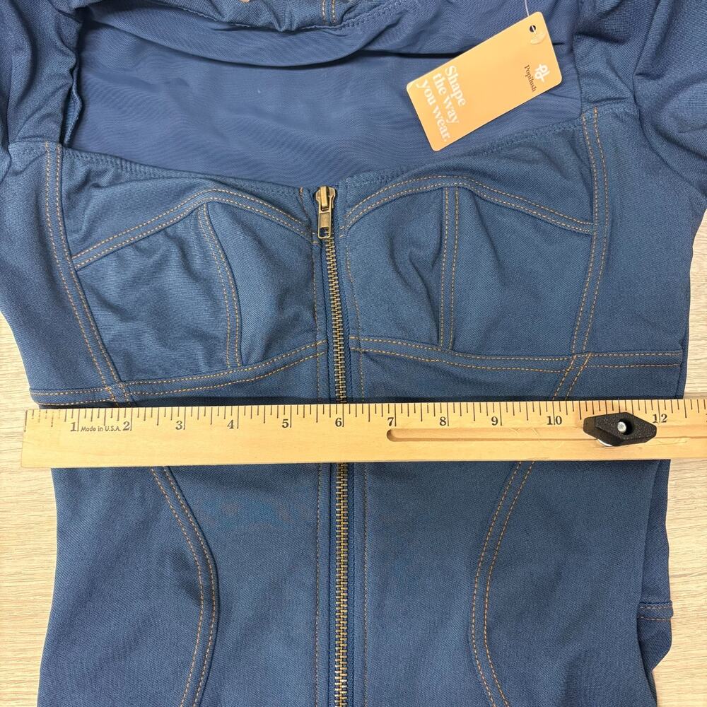 Popilush Sculpting Denim Bodysuit Zip Front Shapewear Blue Slimming Small NWT - Picture 8 of 14